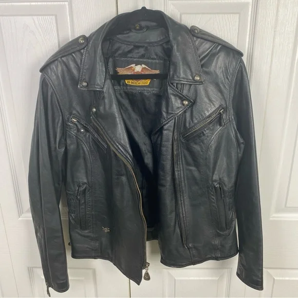 Harley Davidson Leather Jacket Women XS ZIP Out Liner Riding Black Off Center 50 - Picture 10 of 10